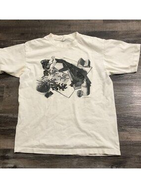 Vtg 1991 MC Escher Alligator Reptiles Art Print Mens Large Single Stitch T Shirt